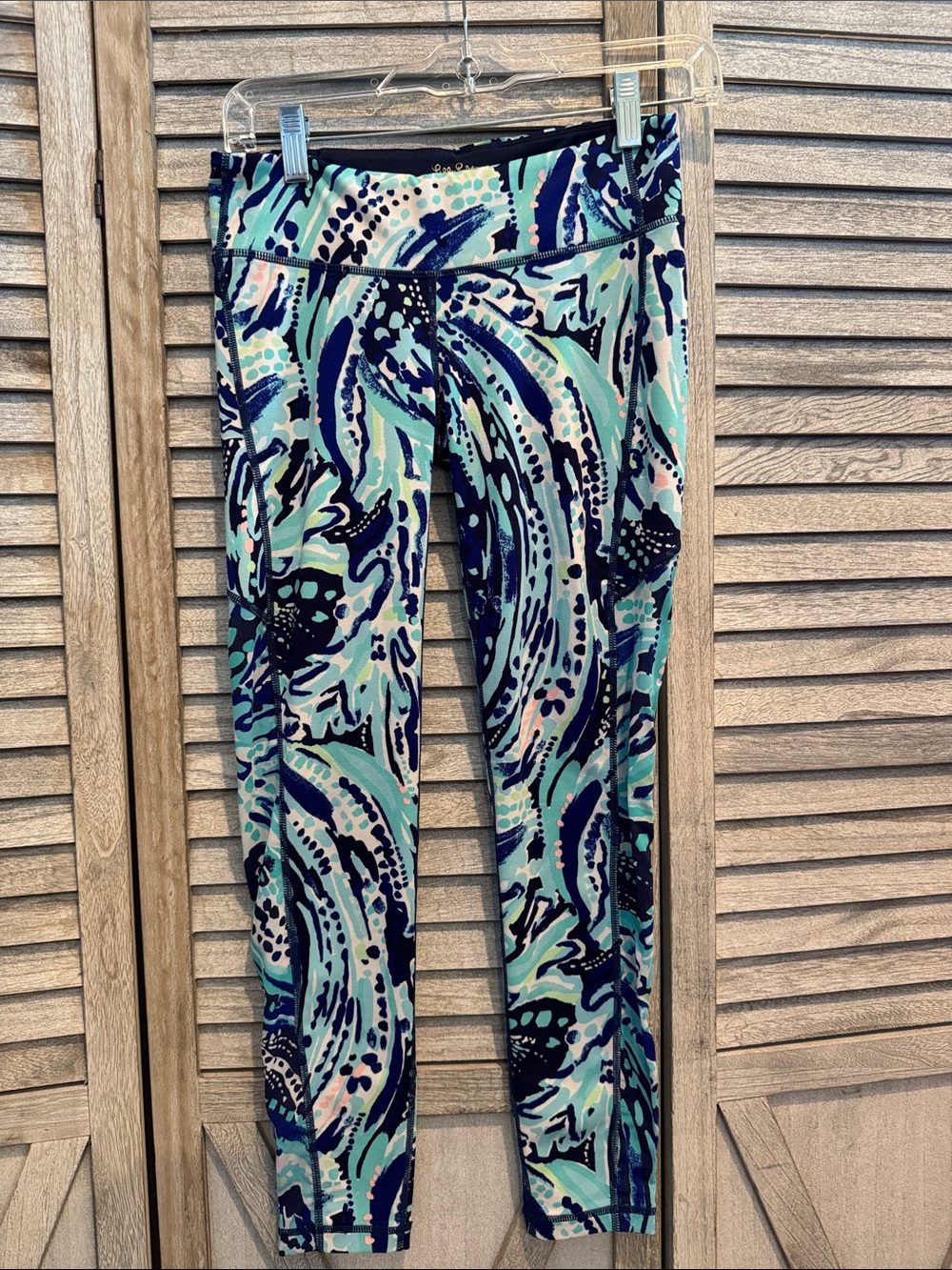 Lilly Pulitzer Luxletic Weekender Vibrant Blue & Teal Printed Leggings size S
